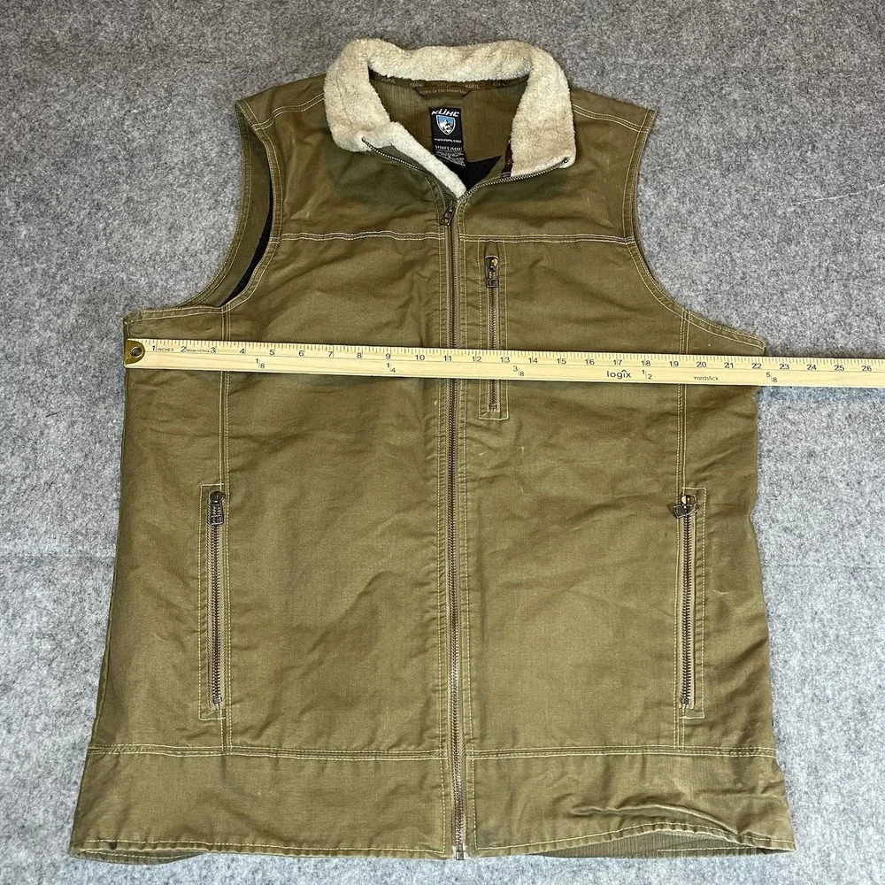Kuhl Burr Vintage Patina Dye Vest Mens L Brown Canvas Sherpa Collar Outdoors